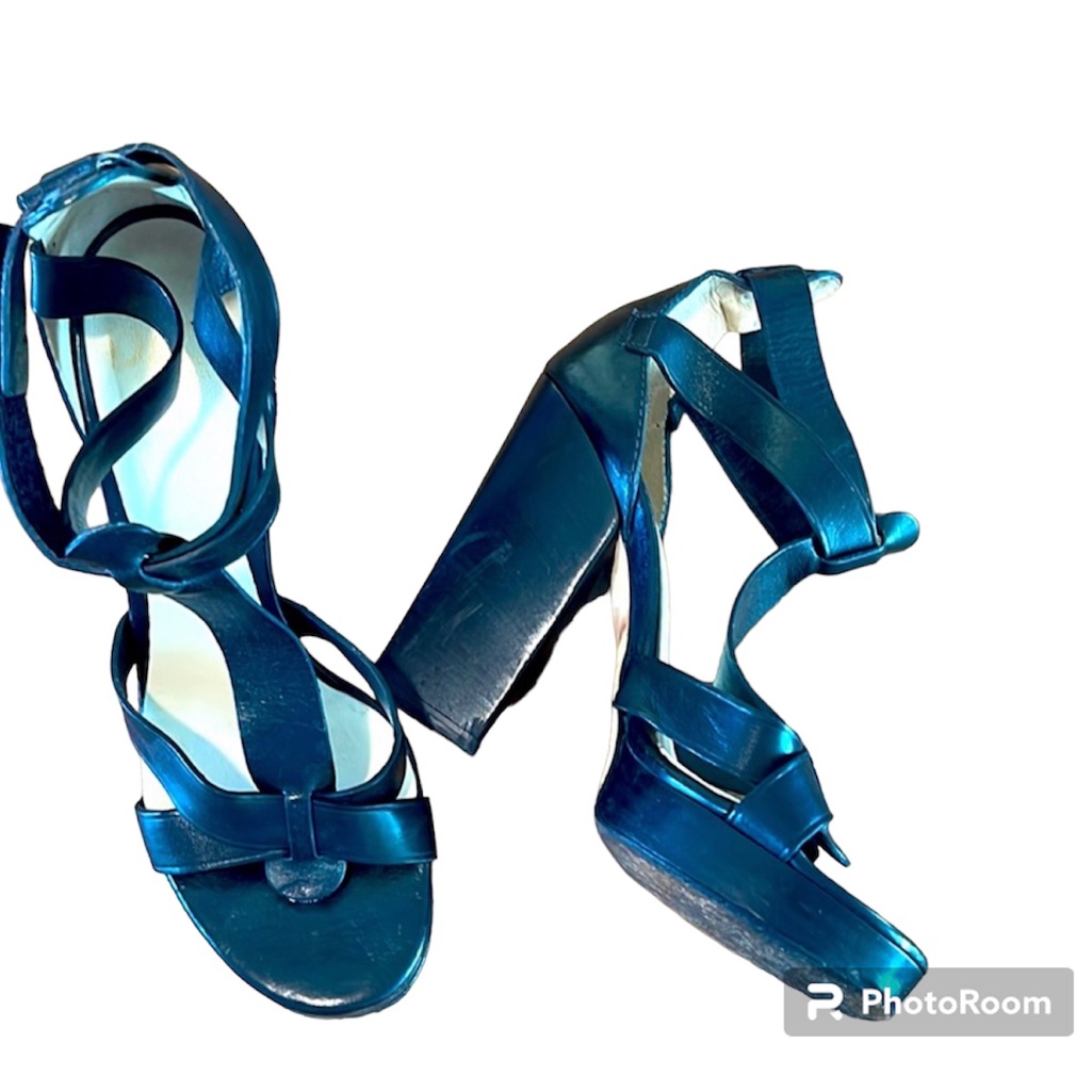 D&G Dolce & Gabbana Black Leather Strappy Sandals Super Chunky Heels - 40.5 10